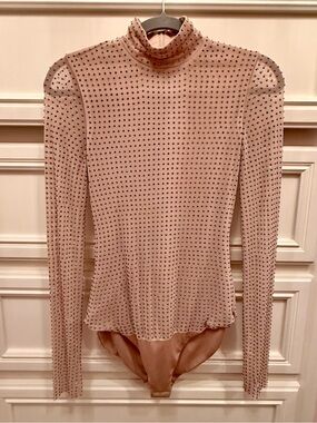 Zara Rhinestone-Embellished Nude Long-Sleeve Bodysuit